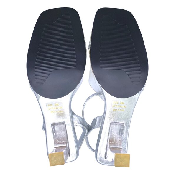 Lucite Evening Sandals Rhinestone Accents Mid-Heel Size 9 Black Tie Prom Pageant - Picture 10 of 13